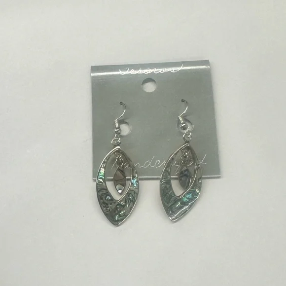 Vintage Taxco Mexican Alpaca Abalone Double Teardrop Earrings - Picture 6 of 6